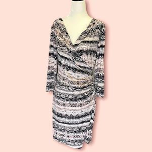 CALVIN KLEIN| Blush, Ivory & Black Snake Print Surplice/Wrap dress EUC SZ S